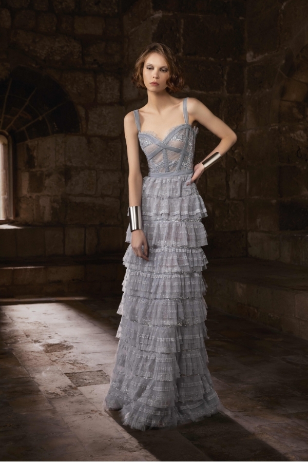 tony ward blue dress Dusty Blue Gown with Layered Tulle  Tony Ward Couture