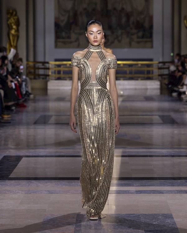 Tony Ward: Metallic Gold Column Dress | Tony Ward Couture